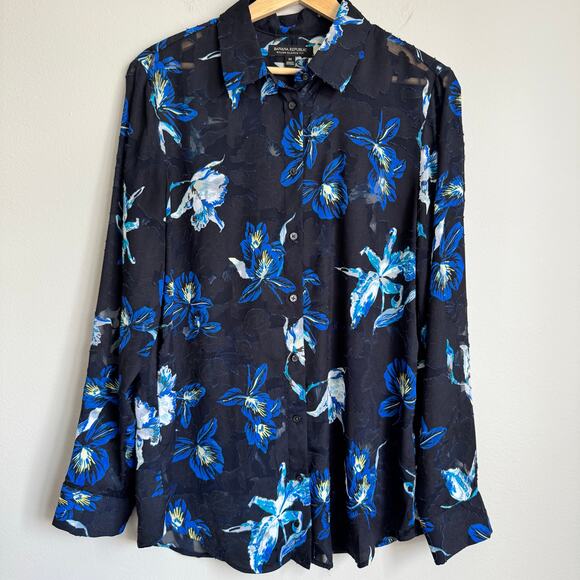 Banana Republic Women's Button Top Medium Floral Sheer Dark Romantic Whimsigoth - Picture 1 of 12